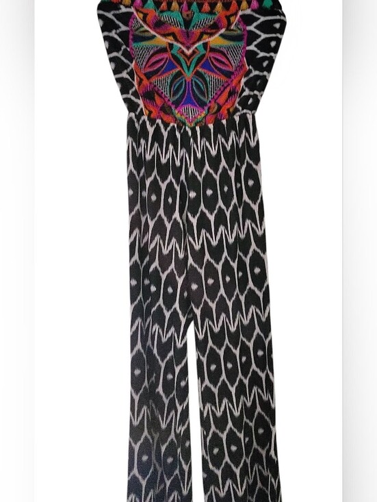 Trina Turk Pants - Trina Turk Black Strapless Jumpsuit with Colorful Embroidered Bust Size XS